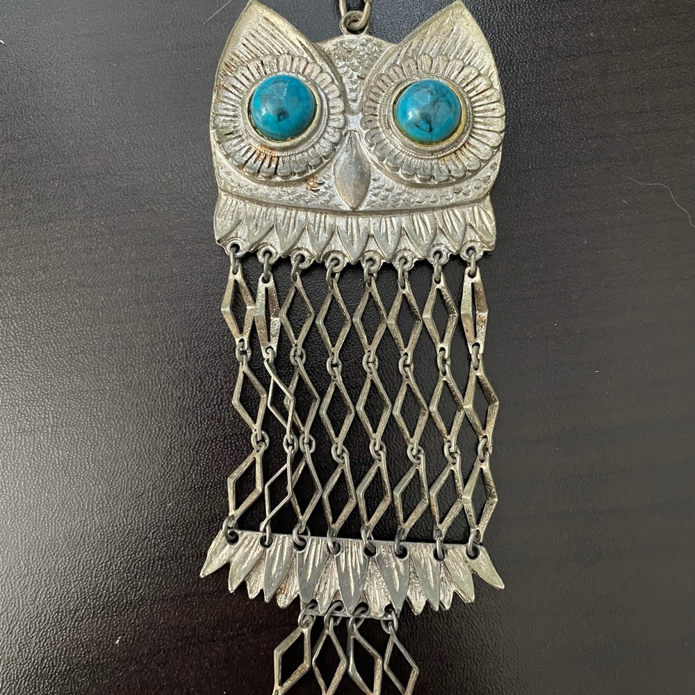 Vintage turquoise owl necklace